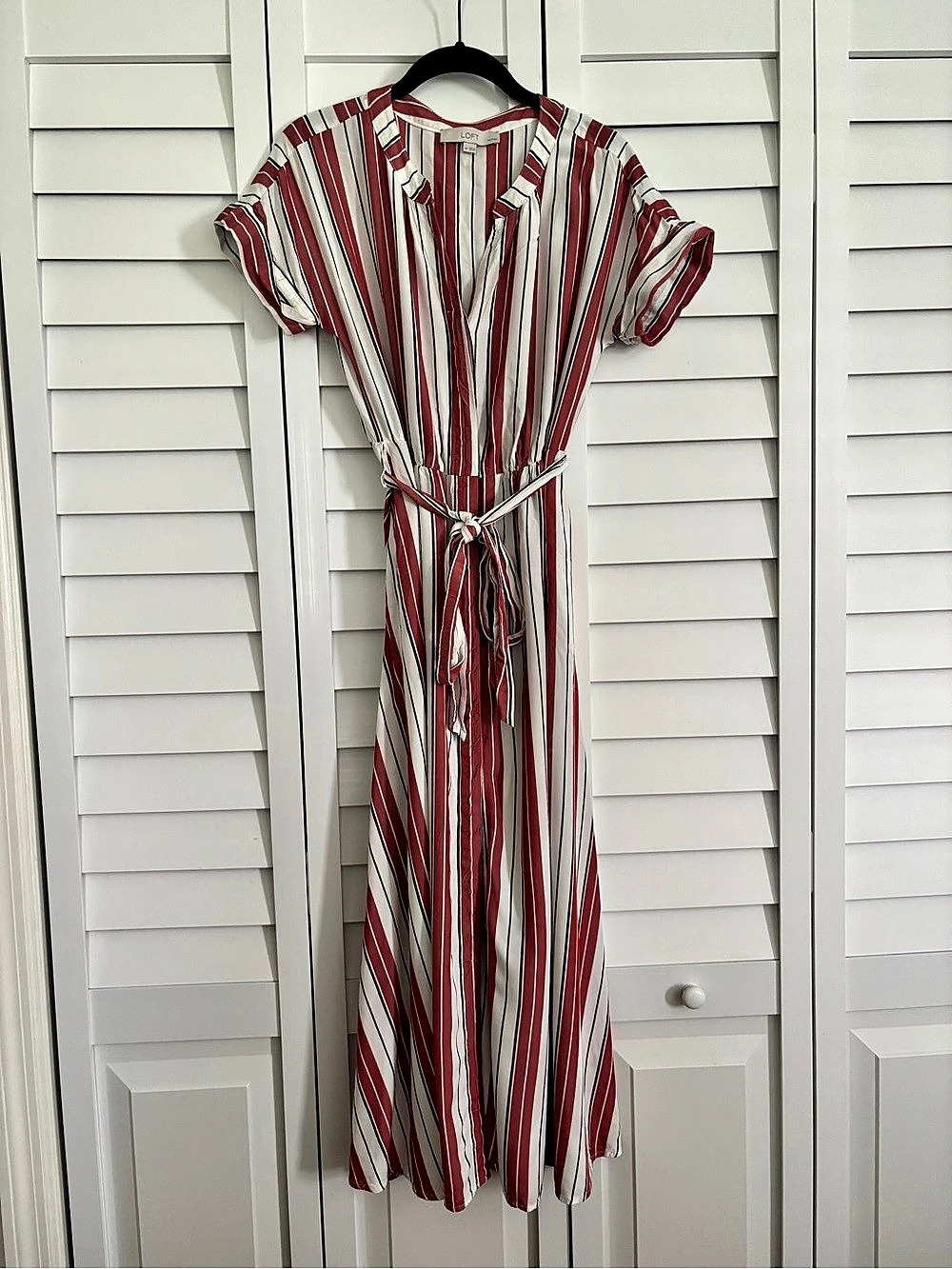 LOFT Striped Maxi Dress in Pink & White